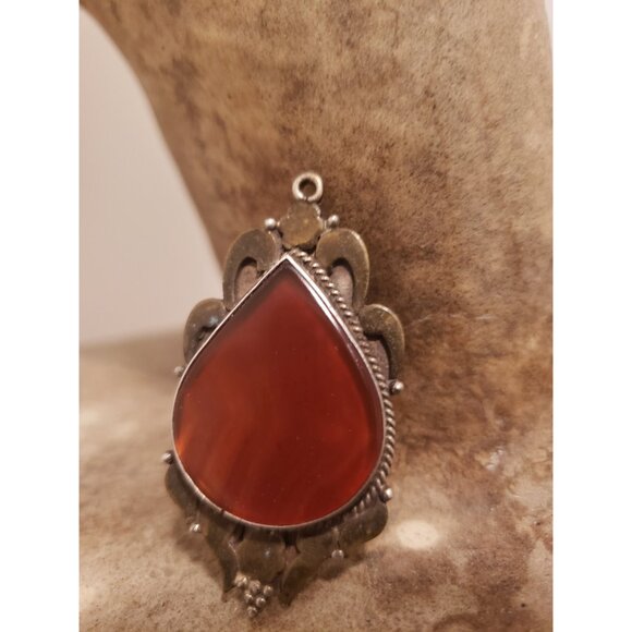 Tear Drop Silver Pendant with Red Gemstone Framed Red Teardrop i - Picture 8 of 10